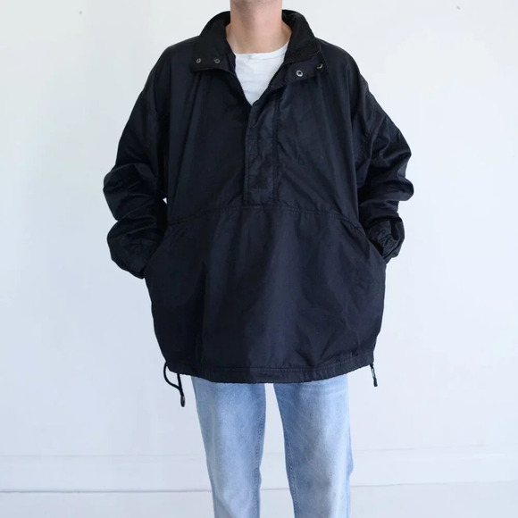 VTG Russell Athletic Half Zip Water Resistant Finish Stowaway Hood Black Jacket - Picture 2 of 12